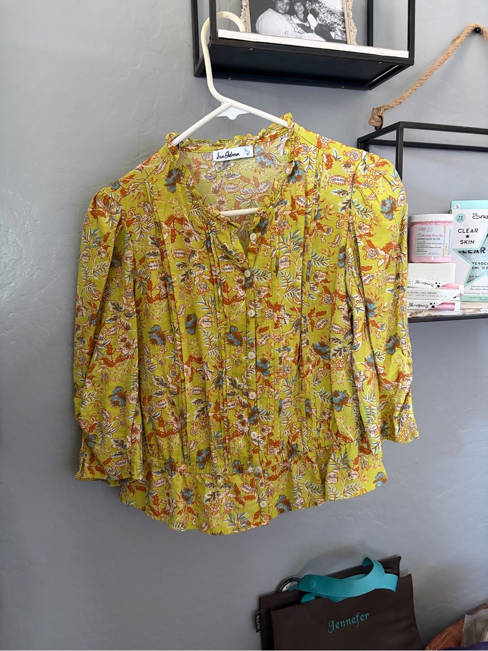 Sam Edelman Yellow Multi Floral Peasant Blouse